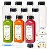16 oz square PET plastic juice bottles with caps can be customized with labels.