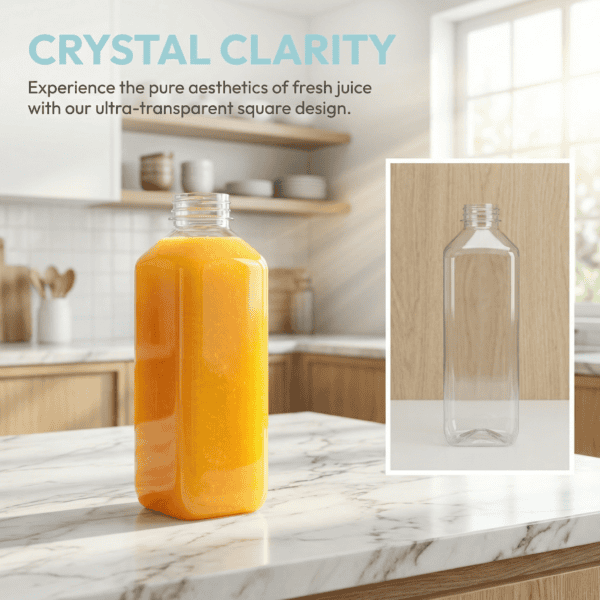 32oz square clear recyclable pet plastic bottles for juice | 124/case