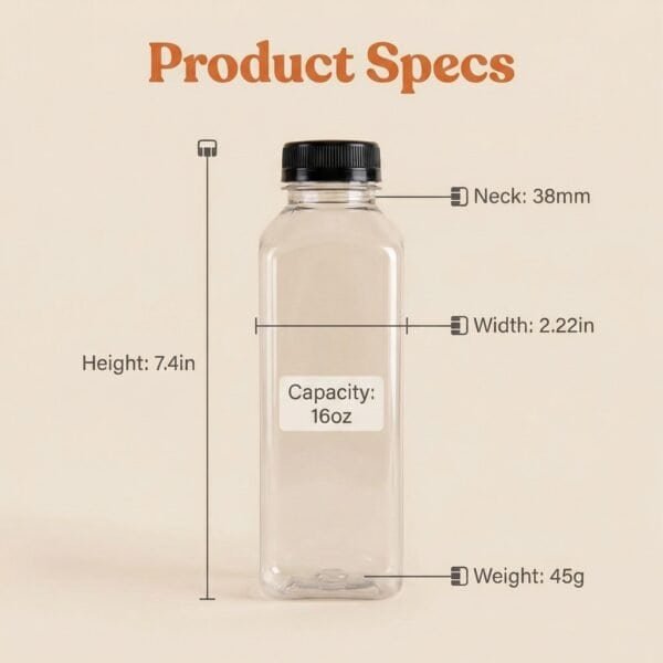16oz square juice bottle wholesale pet bottle with caps