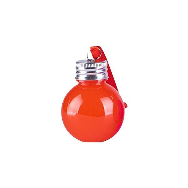 Bright orange 2oz round plastic bottle with aluminum cap, ideal for Christmas packaging and gifts.