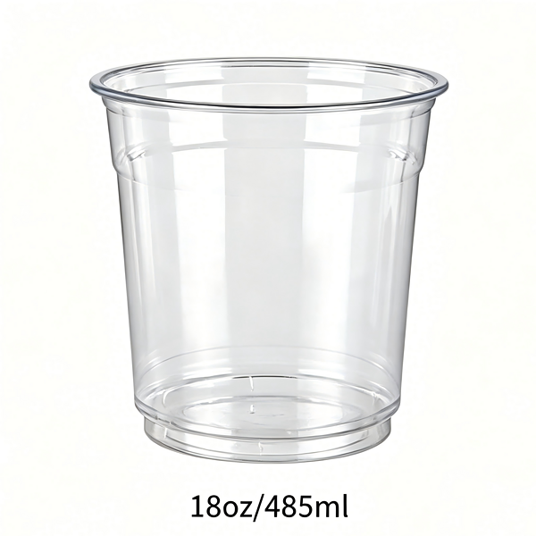 PET Clear Chubby plastic cup with 18oz/485ml capacity, suitable for beverages and food packaging.