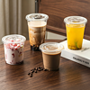 plastic coffee cups filled with drinks are placed on the bar counter. PET cups are suitable for juice shops, coffee shops, soft drink shops, and bubble tea shops.