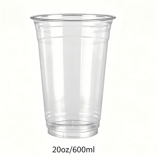 Clear plastic 20oz/600ml cup for beverages and drinks.
