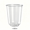 Transparent plastic cup with 480ml capacity for beverages and drinks.