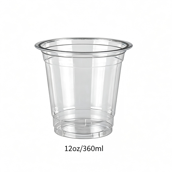 Clear plastic cup with 12oz/360ml capacity, suitable for beverages and packaging.