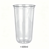Transparent plastic cup with 600ml capacity, ideal for beverages.