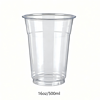 Clear plastic cup with 16oz/500ml capacity, suitable for beverages and drinks.