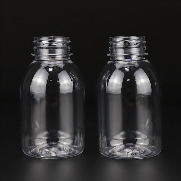 100% recyclable 250ml 8oz empty round PET plastic bottle for juice, coffee, milk and other beverages.