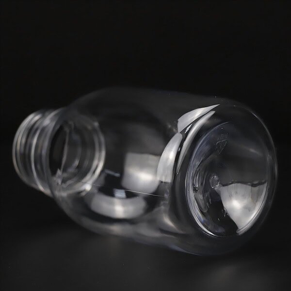 Bottom of a 100% recyclable 250ml 8oz empty round PET plastic bottle