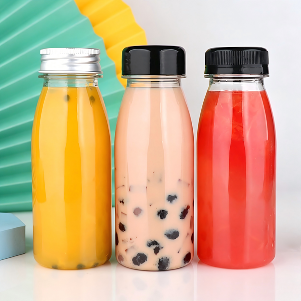 250ml 8oz PET plastic clear juice bottle, smooth and transparent, like a crystal bottle, very high quality.