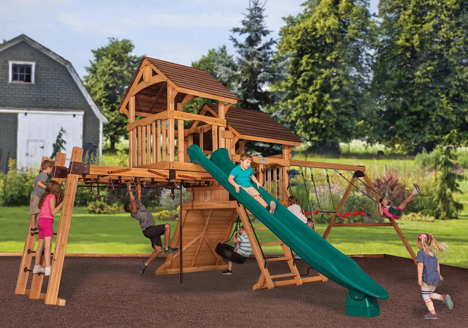 8ASXL3-20.jpg Adventure Summit XL 3 Wooden Swing Set - Image 1