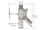 Titan Treehouse XL 14 swing set footprint diagram illustrating layout and slide position.