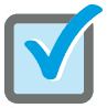 A blue check mark on a blue background.