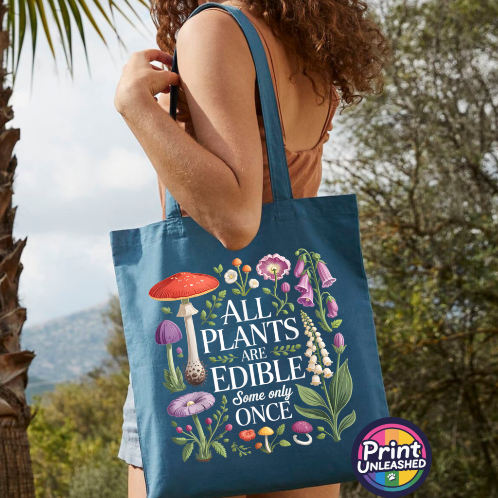 All Plants Are Edible Tote Bag in Airforce Blue - Print Unleashed