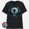 Bigfoot Doesn't Believe in You Either moonlit forest design on unisex T-shirt black - Print Unleashed