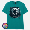 Bigfoot Doesn't Believe in You Either moonlit forest design on unisex T-shirt jade - Print Unleashed