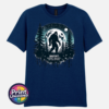 Bigfoot Doesn't Believe in You Either moonlit forest design on unisex T-shirt navy - Print Unleashed