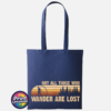 Not All Those Who Wander Are Lost jumping Bigfoot rock sign design on cotton tote bag oxford navy - Print Unleashed