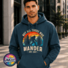 Not All Who Wander Bigfoot forest design on indigo Premium hoodie model - Print Unleashed