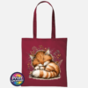 Copper Catnap sleeping ginger cat autumn design on cotton tote bag deep red - Print Unleashed
