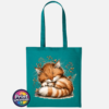 Copper Catnap sleeping ginger cat autumn design on cotton tote bag jade - Print Unleashed