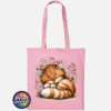 Copper Catnap sleeping ginger cat autumn design on cotton tote bag light pink - Print Unleashed