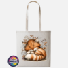 Copper Catnap sleeping ginger cat autumn design on cotton tote bag natural - Print Unleashed