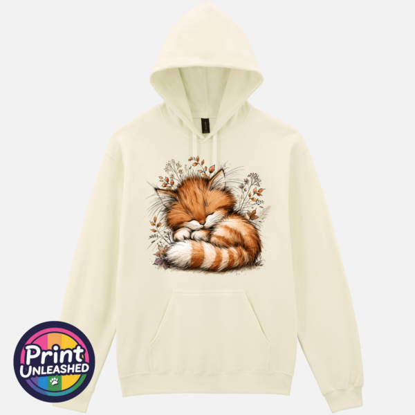 Copper Catnap sleeping ginger cat autumn design on Softstyle hoodie off white - Print Unleashed