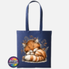 Copper Catnap sleeping ginger cat autumn design on cotton tote bag oxford navy - Print Unleashed