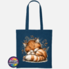 Copper Catnap sleeping ginger cat autumn design on cotton tote bag petrol - Print Unleashed