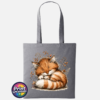 Copper Catnap sleeping ginger cat autumn design on cotton tote bag slate - Print Unleashed