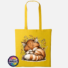 Copper Catnap sleeping ginger cat autumn design on cotton tote bag sunflower - Print Unleashed