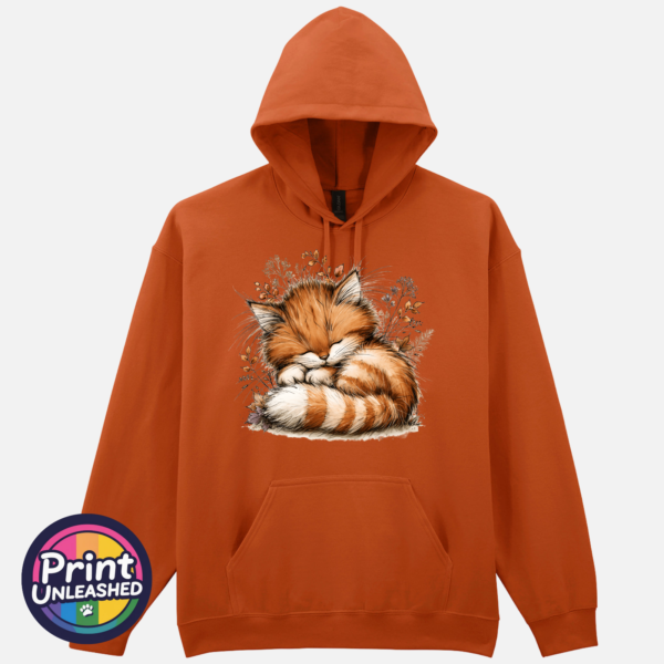 Copper Catnap sleeping ginger cat autumn design on Softstyle hoodie texas orange - Print Unleashed