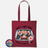 Don't Look Back Highland cow design on cotton tote bag deep red - Print Unleashed