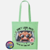 Don't Look Back Highland cow design on cotton tote bag mint - Print Unleashed