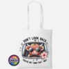 Don't Look Back Highland cow design on cotton tote bag white - Print Unleashed