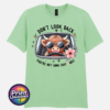 Don't Look Back Highland cow design on mint unisex T-shirt - Print Unleashed