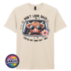 Don't Look Back Highland cow design on natural unisex T-shirt - Print Unleashed