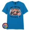 Don't Look Back Highland cow design on sapphire unisex T-shirt - Print Unleashed