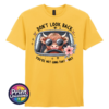 Don't Look Back Highland cow design on yellow unisex T-shirt - Print Unleashed