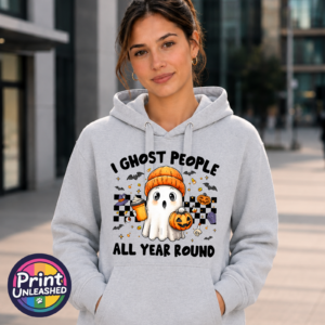 I Ghost People funny ghost design on Everyday Hoodie heather grey model - Print Unleashed