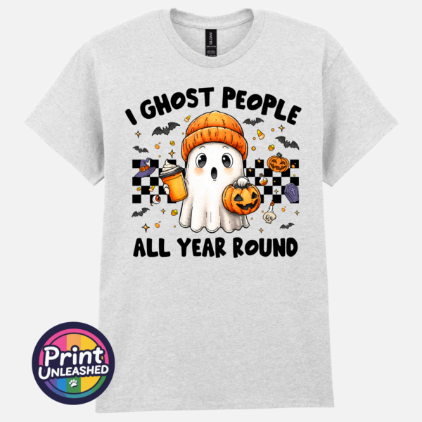I Ghost People funny ghost design on ash T-shirt - Print Unleashed