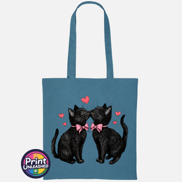 Kissing Cats airforce blue Kissing Cats romantic black cat design on cotton tote bag airforce blue - Print Unleashed