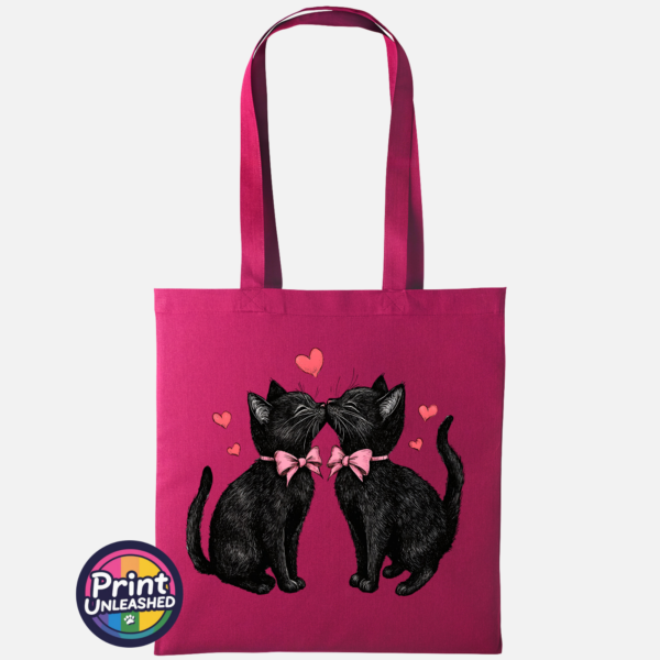 Kissing Cats cranberry Kissing Cats romantic black cat design on cotton tote bag cranberry - Print Unleashed
