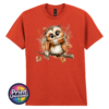Cosy Autumn Owl Unisex T-Shirt in Antique Orange - Print Unleashed