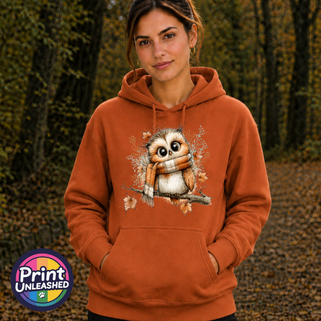 Cosy Autumn Owl Softstyle Hoodie - Print Unleashed