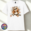 Cosy Autumn Owl Unisex T-Shirt in White - Print Unleashed
