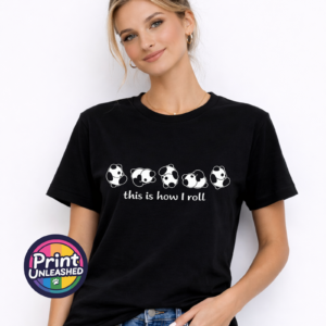 This Is How I Roll funny rolling panda design on unisex T-shirt model - Print Unleashed