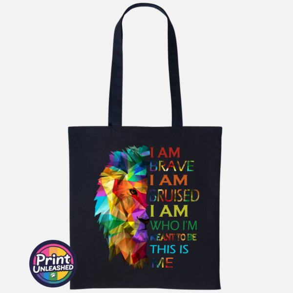 This Is Me black This Is Me geometric rainbow lion design on cotton tote bag black - Print Unleashed