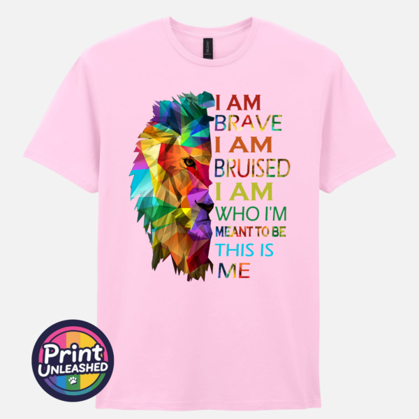 This Is Me colourful geometric lion lyric unisex T-shirt light pink - Print Unleashed